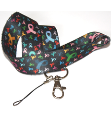 Pink Ribbon Breast Cancer Awareness LANYARD Black Multicoloured